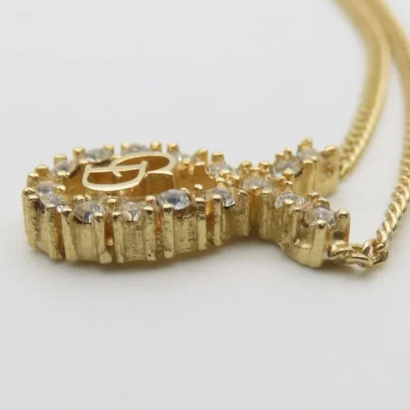 Christian Dior Necklace CD Logo Metal Rhinestone Gold Plated GP Accessories - Picture 3 of 9